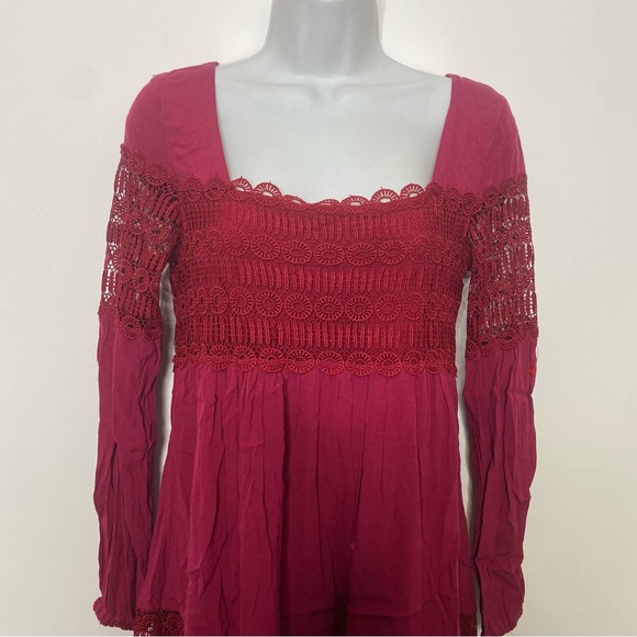 Anthropologie Floreat Wine Aveline Lace Crochet Dress Size 0 - Picture 3 of 16